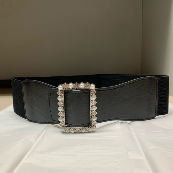 Vegan Leather Faux Pearl & Rhinestone Decor Belt - Picture 7 of 7